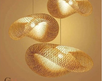 Bamboo modern hanging light, Bamboo pendant light, Bamboo light fixture, Bamboo rattan lampshade, Living room lamp, New home gift,