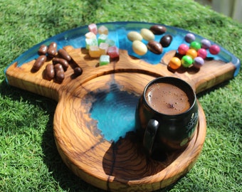 Epoxy Olive Wood Snack Plate, Decorative Serving Plate (32cm 29cm)