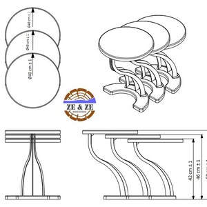K&ouml;nnte beinhalten: Set aus drei verschachtelten Tischen mit runden Tischplatten und geschwungenen Beinen. Die Tische sind aus Holz und haben eine nat&uuml;rliche Oberfl&auml;che. Die Tische haben einen Durchmesser von 40 cm und eine H&ouml;he von 42 cm, 46 cm und 50 cm.