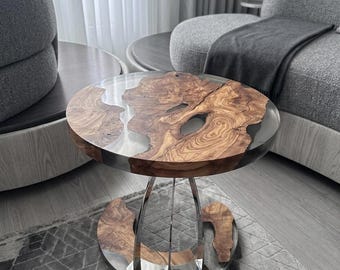 Handmade Epoxy Table - Olive Wood & Stainless Steel