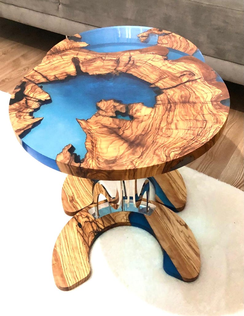 Handmade Epoxy Coffee Table - Olive Wood & Stainless Steel - Etsy