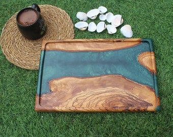 Olive Wood and Resin Serving Board,  coffee tray, Housewarming Gift, Gift for Newlyweds,