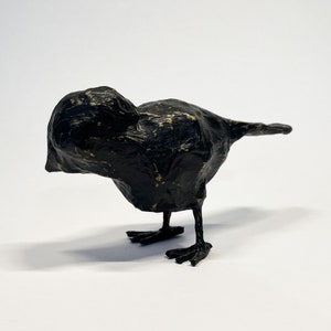Piccolo uccello decorativo in cartapesta / incollato Nero e Oro
