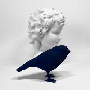 Piccolo uccello decorativo in cartapesta / incollato Midnight Blue