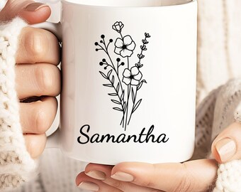Personalisierte Blumennamentasse: Benutzerdefinierte Text Kaffeetasse Geschenk