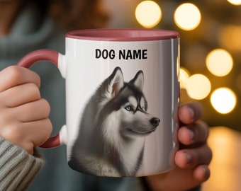 Mug husky personnalisé, tasse à café personnalisée avec nom de chien, cadeau pour amoureux des animaux de compagnie, tasse portrait de chien, cadeau du propriétaire papa maman husky