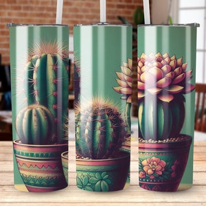Emballage de gobelet cactus : plantes vibrantes du désert, 20 oz (téléchargement numérique)