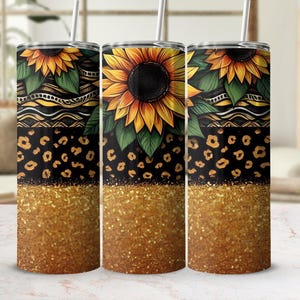 Sunflower Leopard Tumbler Wrap: Glitter Animal Print (Digital Download)