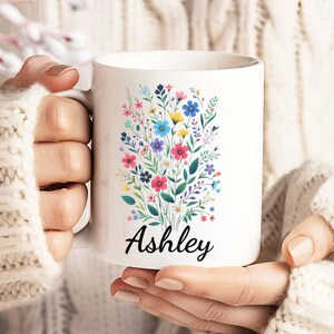 Personalized Floral Name Mug: Custom Flower Design, 11oz Ceramic