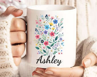 Personalized Floral Name Mug: Custom Flower Design, 11oz Ceramic