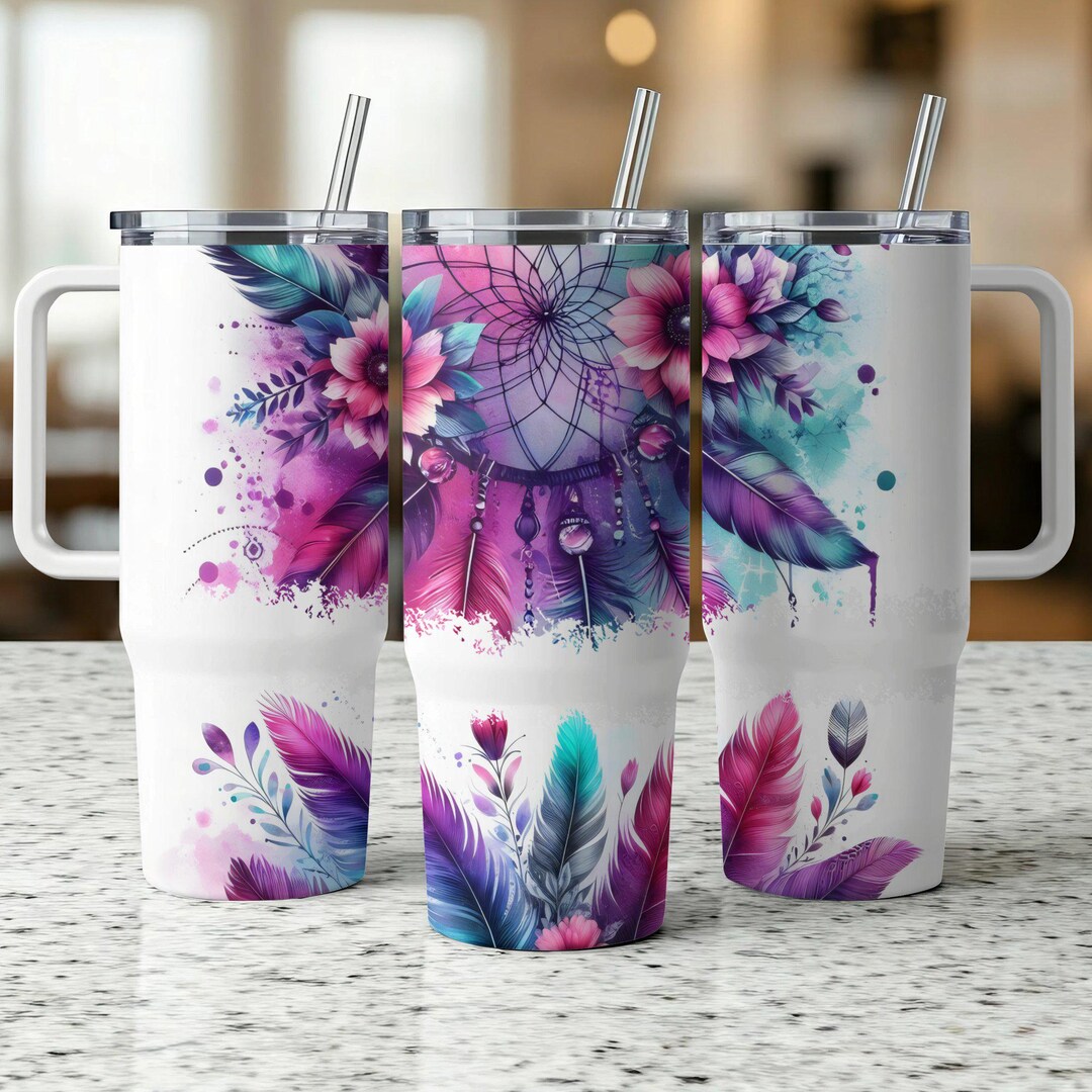Dreamcatcher Flower Art Tumbler Wrap PNG for 20oz and 40oz, Vibrant ...