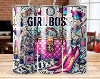 Girl Boss Tumbler Wrap Design: Glam Accessories PNG (Digital Download)