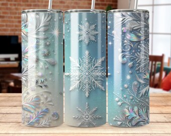 Winter Snowflake Tumbler Wrap PNG, Christmas Holiday Design (Digital Download)