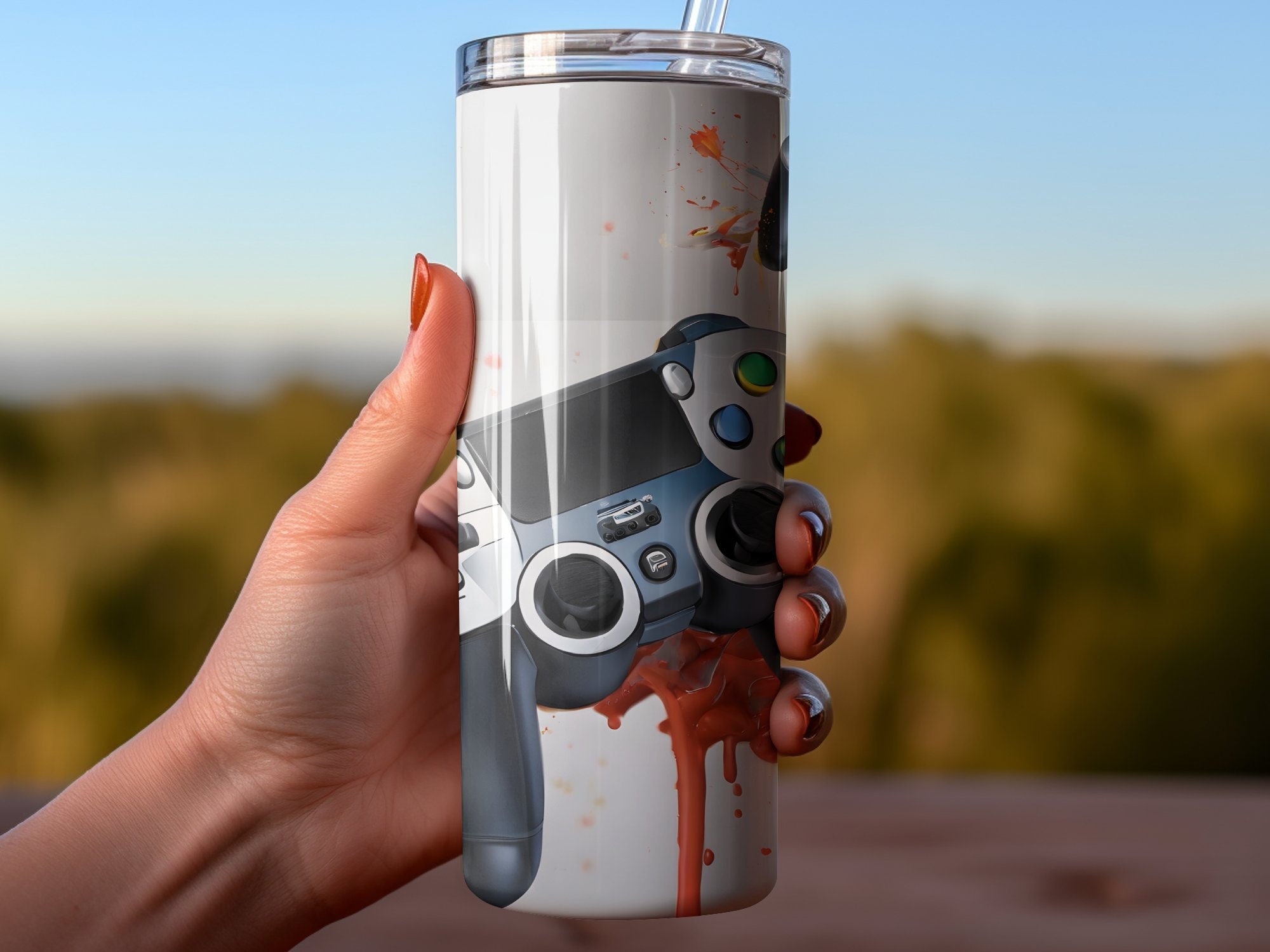 Gaming Controller Splash Art Tumbler: 20oz Sublimation Design (digital ...
