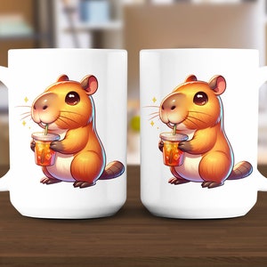 Bonita taza de conejillo de indias de dibujos animados, adorable taza de café con forma de roedor, regalo para amantes de los animales, taza de té ilustrada única, artículos de bebida de oficina extravagantes