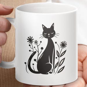 Cute Black Cat Mug with Floral Print, Perfect for Cat Lovers, Unique Gift Idea, Fun Cat Coffee Cup, Stylish Design, Dishwasher Safe