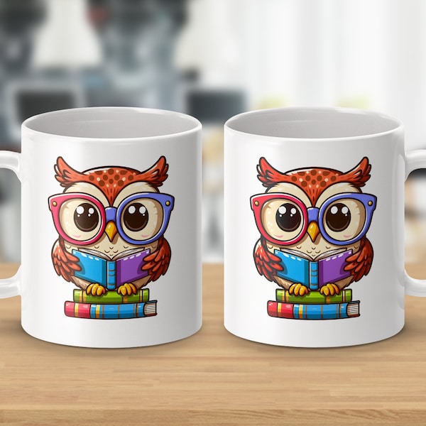 Cute Owl Coffee Mug, Book Lover Gift, Whimsical Office Decor (11oz)