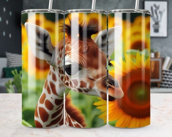 Baby Giraffe Sunflower 20oz Tumbler Wrap Design (Digital Download)