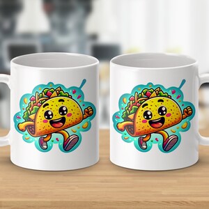 Cute Taco Character Mug, Smiling Food Illustration Coffee Cup, Fun Cartoon Taco Drinkware, Unique Gift Idea