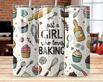 Tjej som älskar att baka Tumbler Wrap, Cupcake PNG (digital nedladdning)