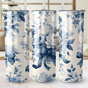 Blue Floral Tumbler Wrap: Vintage Flower Sublimation Design (PNG Digital Download)