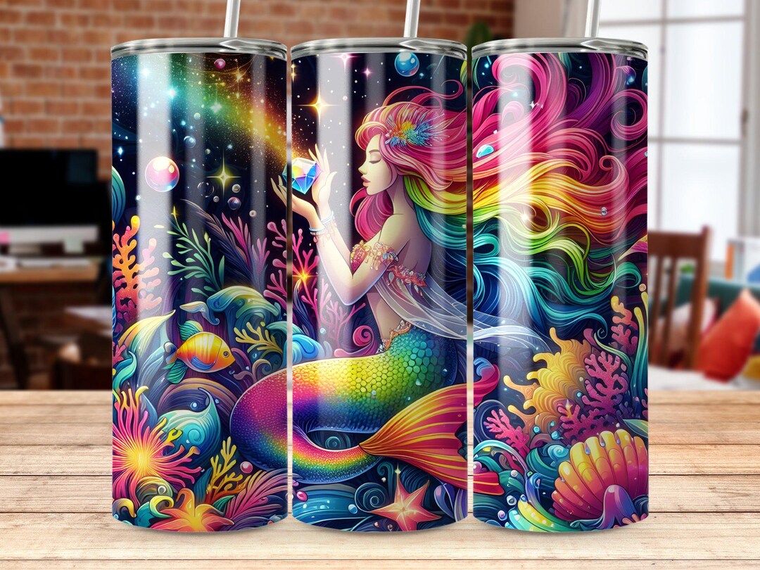 Rainbow Mermaid Tumbler Wrap Design: Fantasy Sublimation PNG (digital ...