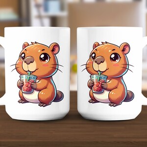 Adorable taza de capibara de dibujos animados, linda taza de té helado con animales, artículos para beber para niños y adultos, taza de té con roedores ilustrada, idea de regalo única