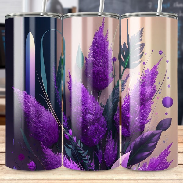 Purple Floral Tumbler Wrap, Lavender Colors, Instant Digital Download PNG, 20oz Tumbler Wrap, Straight & Tapered Tumbler Wrap Design PNG