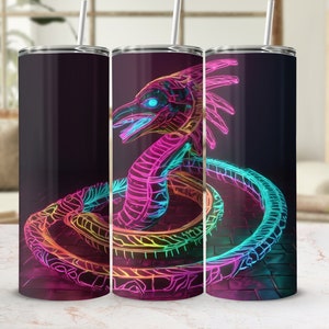 Neon Snake Art Tumbler, Colorful Cyberpunk Serpent, Digital Download, 3D Tumbler Wrap, 20oz Sublimation Tumbler Design