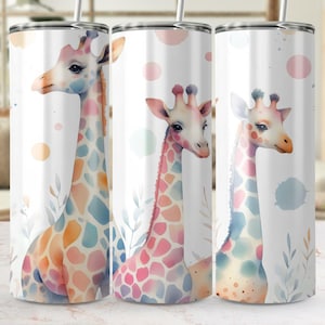 Giraffe Tumbler Wrap PNG, Watercolor Giraffe 20oz Tumbler Sublimation, Animal Print Tumbler Wrap Design, Cute Giraffe Digital Download