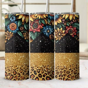 Sunflower Leopard Glitter Tumbler Wrap: 20oz Skinny Tumbler (Digital Download)