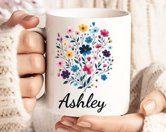 Kundenspezifische Blumennamen-Tasse, personalisierte Kaffeetasse