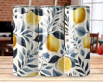 Lemon Watercolor Tumbler Wrap: Citrus PNG Design (Digital Download)