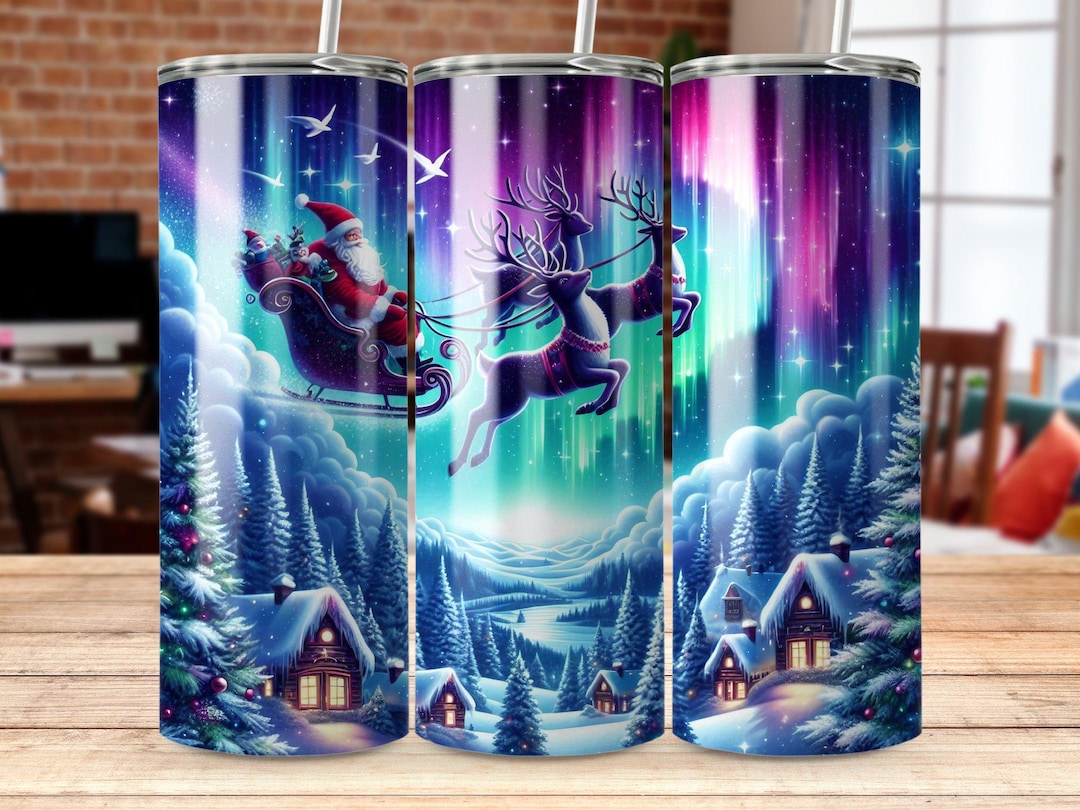 Christmas Santa Sleigh Tumbler Wrap PNG Instant Download, Winter ...