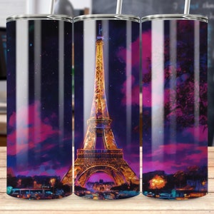 Paris Eiffel Tower Tumbler Wrap: Colorful Night Sky PNG (Digital Download)