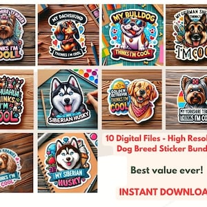 Dog Breed Sticker Pack, Cute Cartoon Canine Illustrations, Digital Download, Cute Dog Decals, Dog Sticker Bundle, Cool Dog Stickers