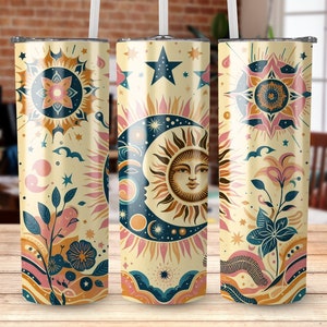 Celestial Sun & Moon Tumbler Wrap: Boho 20oz PNG (Digital Download)