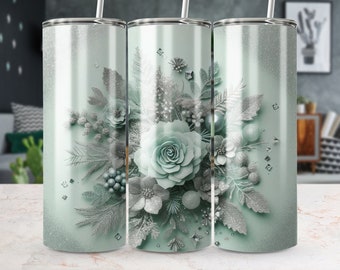 Mint Green Floral Tumbler Wrap: Botanical PNG Design (Digital Download)