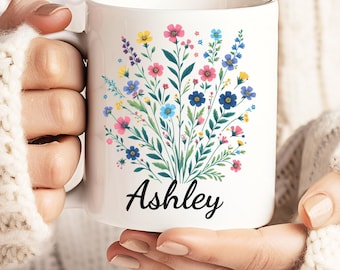 Floral personalisierte Name Tasse: Lebendige individuelle Kaffeetasse