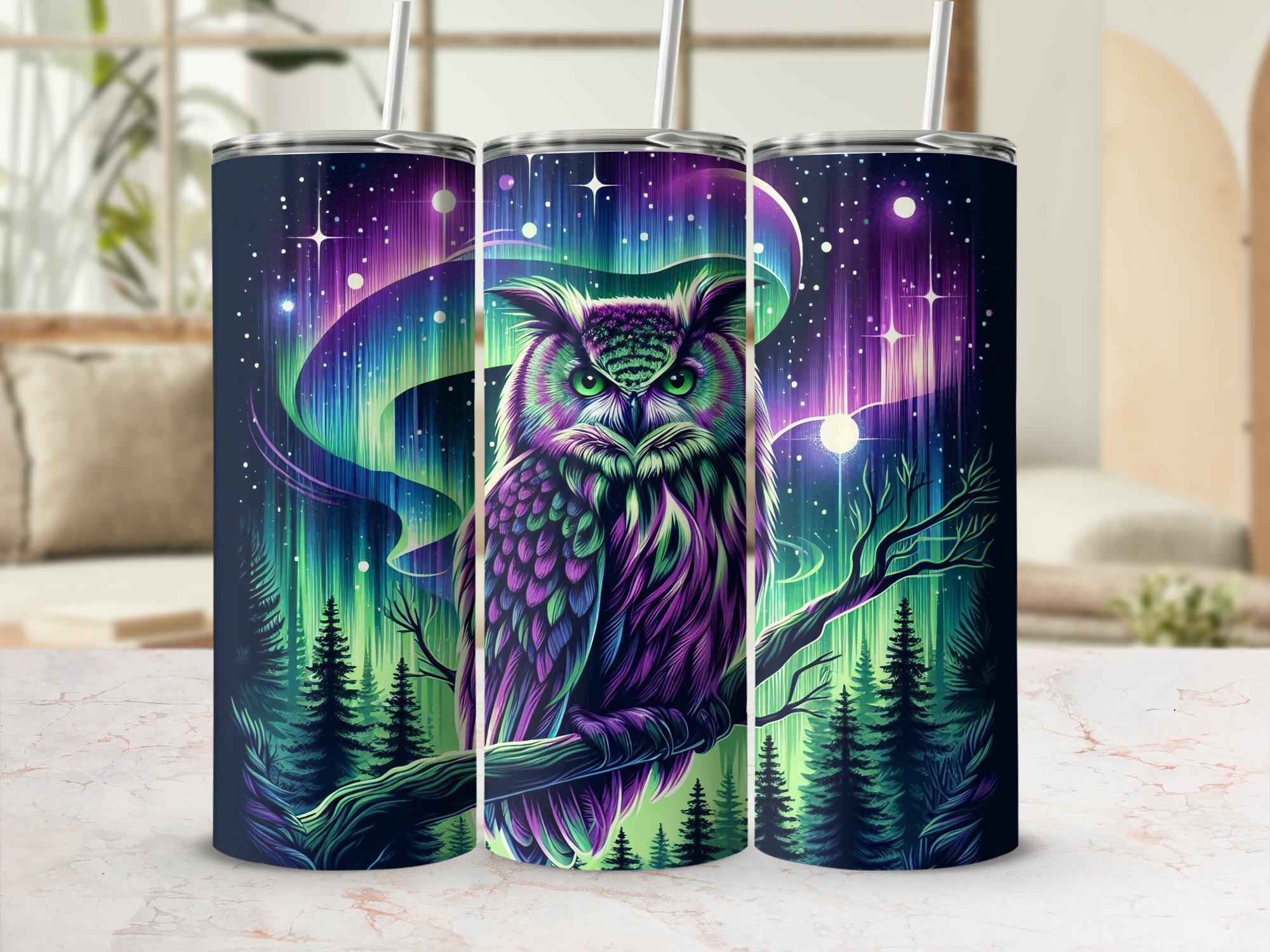Galaxy Owl Tumbler Wrap: Vibrant Night Sky Design (Digital Download)