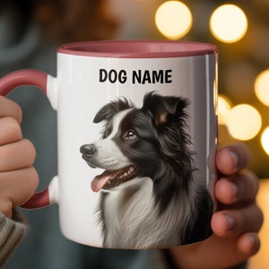 Personalized Dog Name Mug, Custom Pet Portrait Coffee Cup, Border Collie Dog Lover Gift