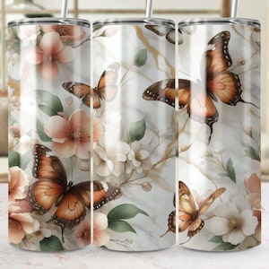 Tumbler Wrap Design for 20oz Tumblers, Butterfly and Floral Digital Download PNG, Sublimation Design for Tumblers