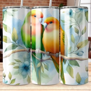 Watercolor Parrot Tumbler Wrap: Botanical 20oz Skinny Tumbler Design (Digital Download)