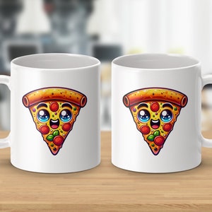 Niedliche Pizza Stück Tasse, lustige Kaffeetasse, schrullige Küchen Dekoration, Cartoon Food Art, einzigartiges Geschenk für Pizza Liebhaber