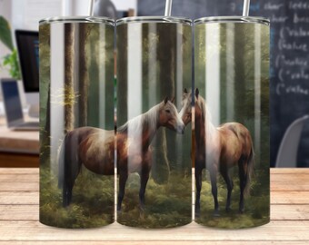 Rustic Horse Forest Scene Tumbler Wrap - 20oz PNG (Digital Download)