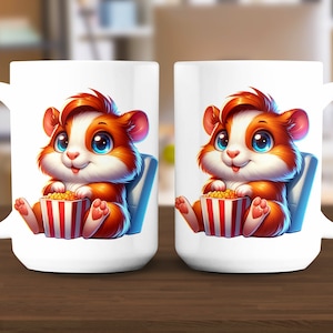Bonita taza de palomitas de maíz con forma de conejillo de indias, adorable taza de café con forma de animal, taza de cerámica para noche de cine, para niños y adultos, artículos para beber únicos