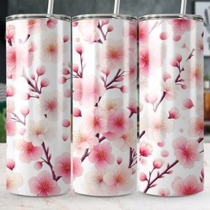 Cherry Blossom Tumbler Wrap: Pink Floral 20oz Design (Digital Download PNG)