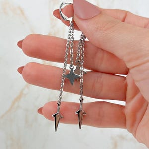 Kunai- och shuriken-örhängen, Mono eller par, shinobi ninja-smycken, 925 sterlingsilverörhänge för unisex