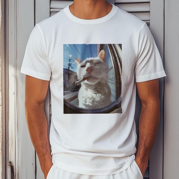 Smoking Cat, Stylish Cat T-Shirt, Gen Z Fashion, Trendy Cat Shirt, Cool Cat Streetwear, Youth Style Cat Top, Meme Tee