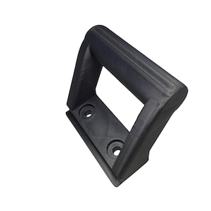 May include: A black, 3D-printed handle with a rectangular grip and a mounting base. The base features two circular holes for screws. The handle is designed with rounded edges and a textured surface.